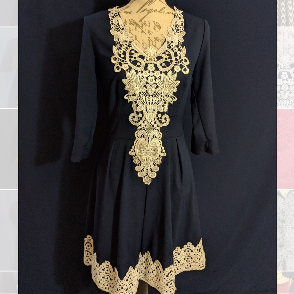 Navy blue dress with lace pattern design